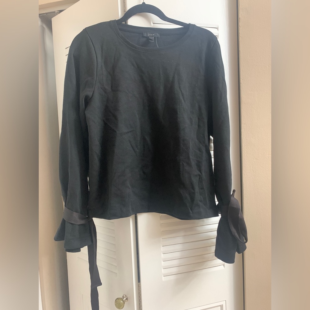 JCrew Tie Sleeve Sweatshirt, Black, Medium